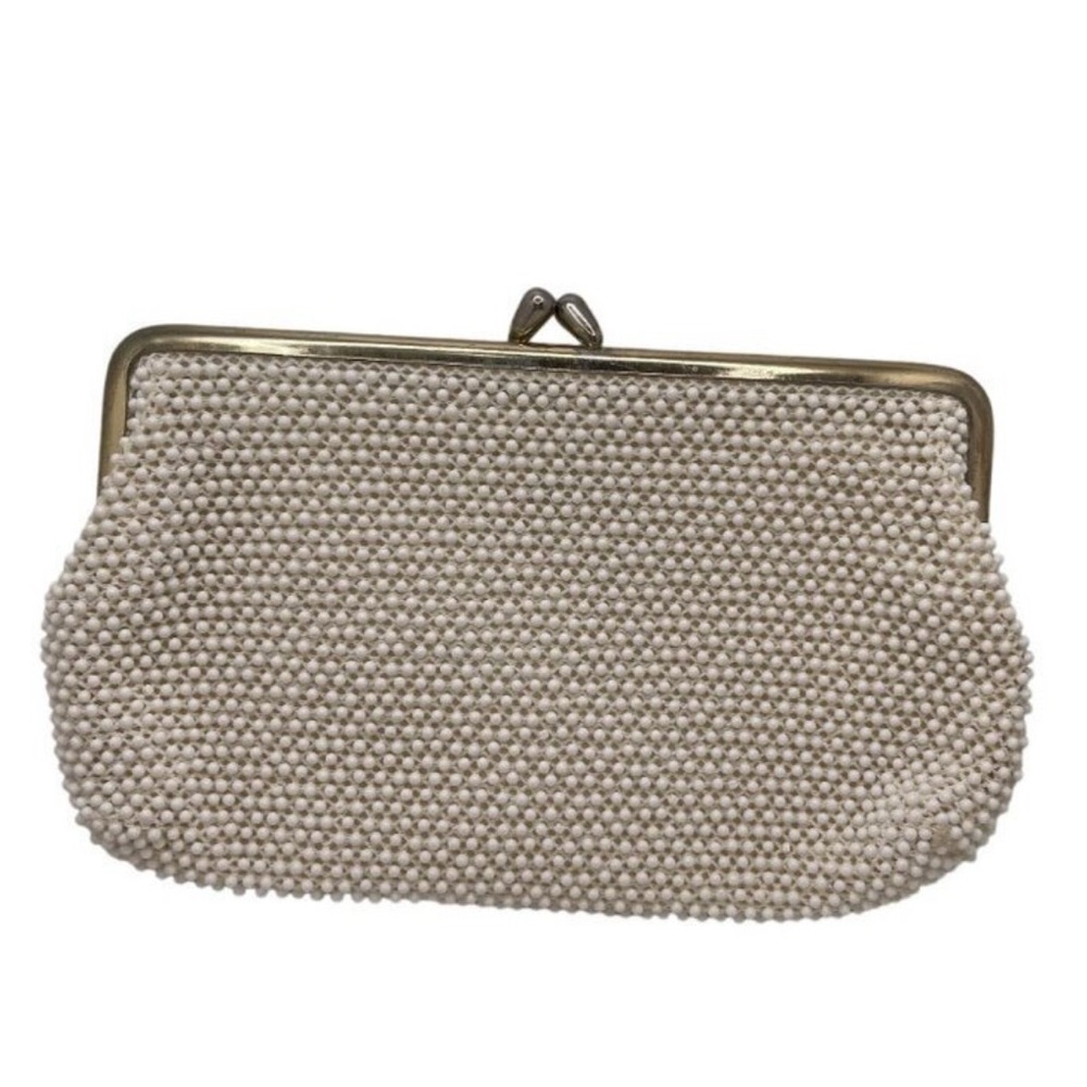 Bundle of Vintage St. Thomas corde bead clutch, gold frame kiss lock + mini bag